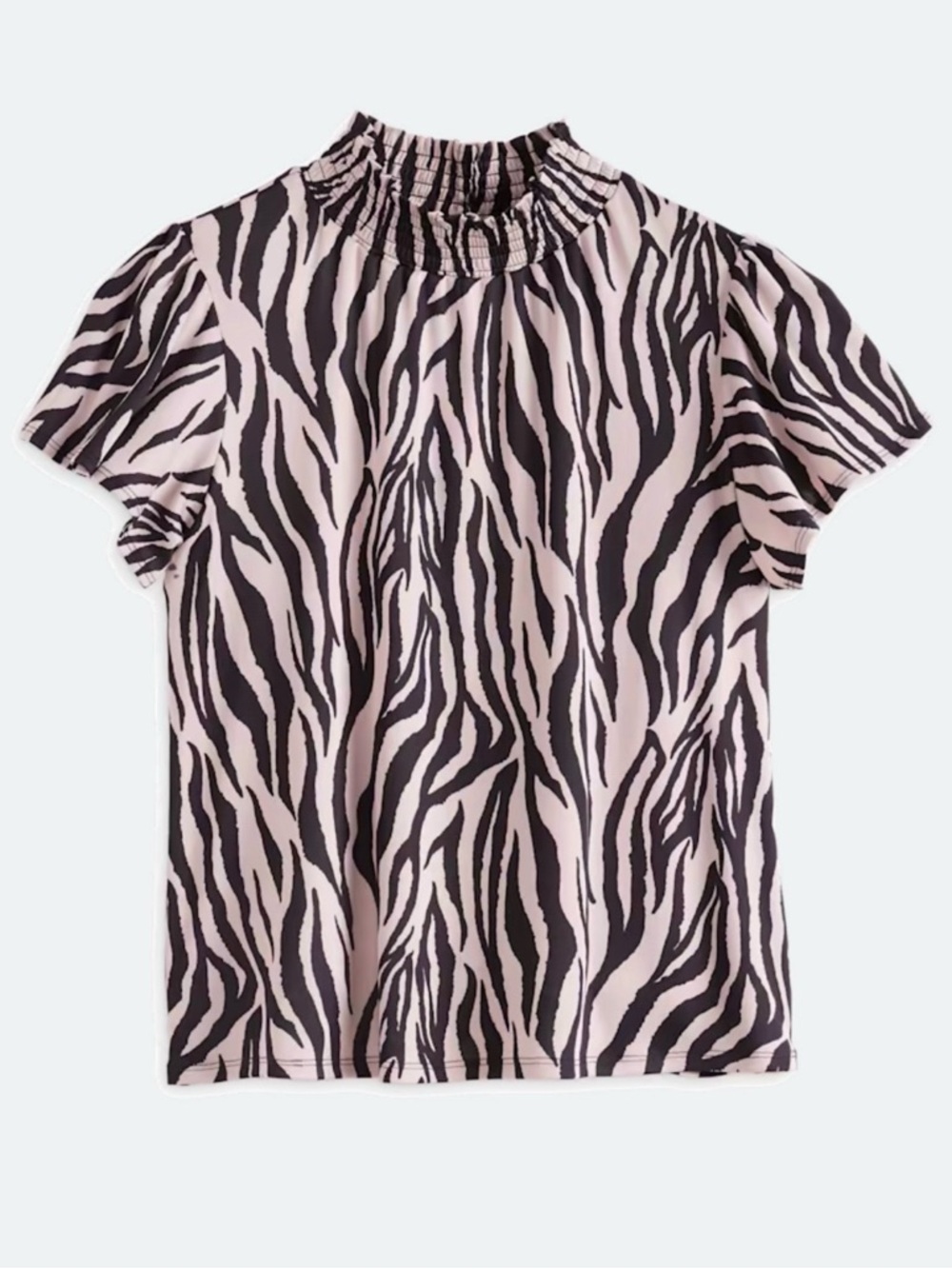 Beacon Gold and Black Zebra-Stripe Smocked Neck Short Sleeve Blouse